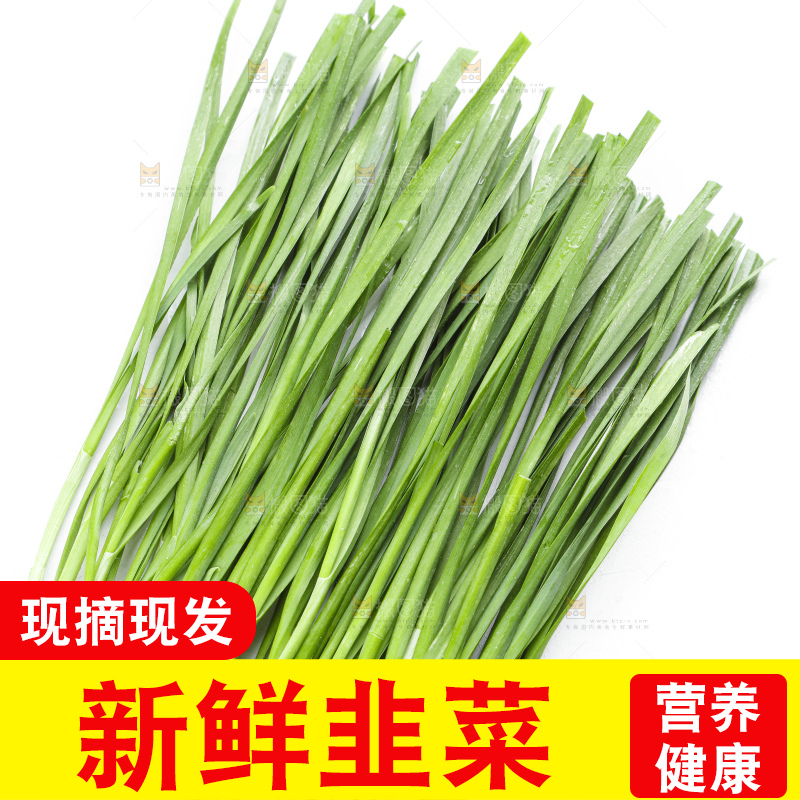 竹签上串着新鲜韭菜