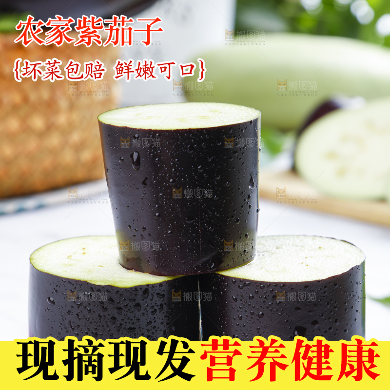 白底上摆放着紫茄子