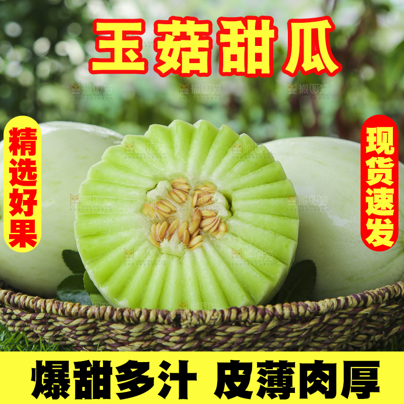 绿草地上放着一篮玉菇香瓜