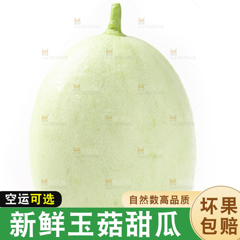 白底上摆放着玉菇蜜瓜