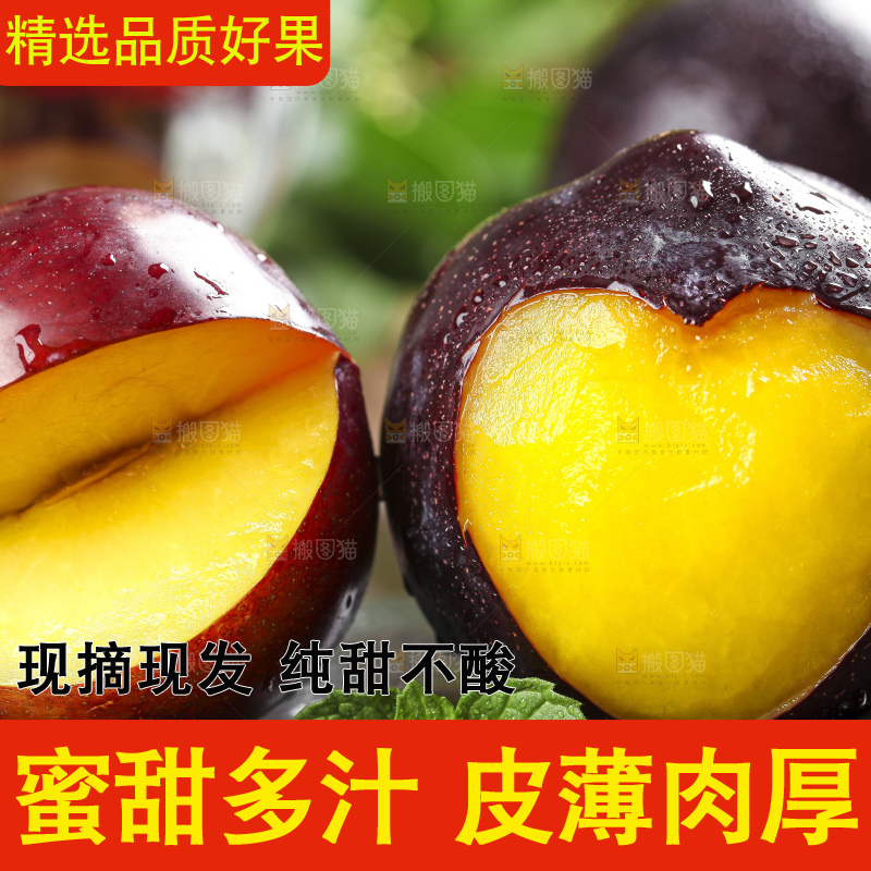 黑底上放着黄肉黑布李