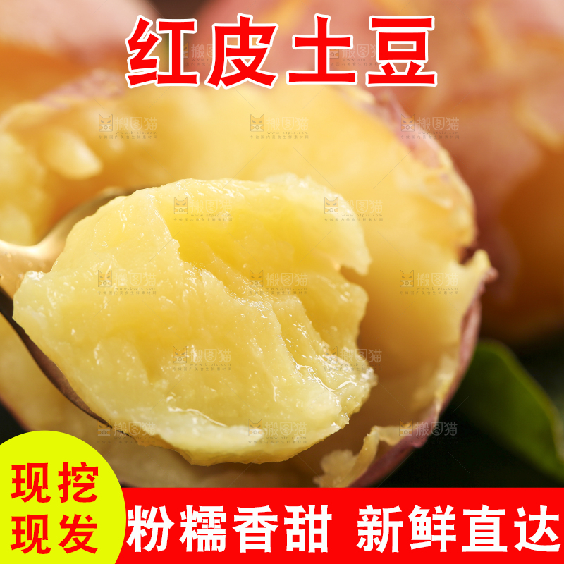 勺子上放着红皮土豆