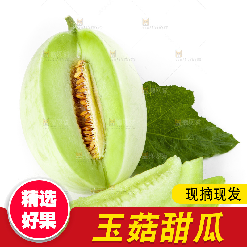白底上摆放着玉菇蜜瓜
