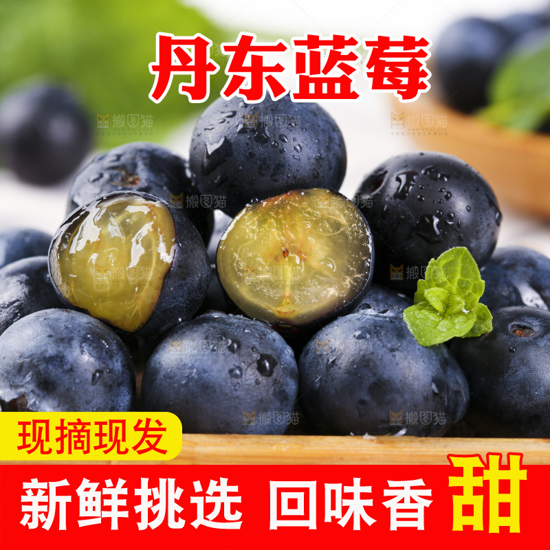 格子底上摆放着长白山蓝莓