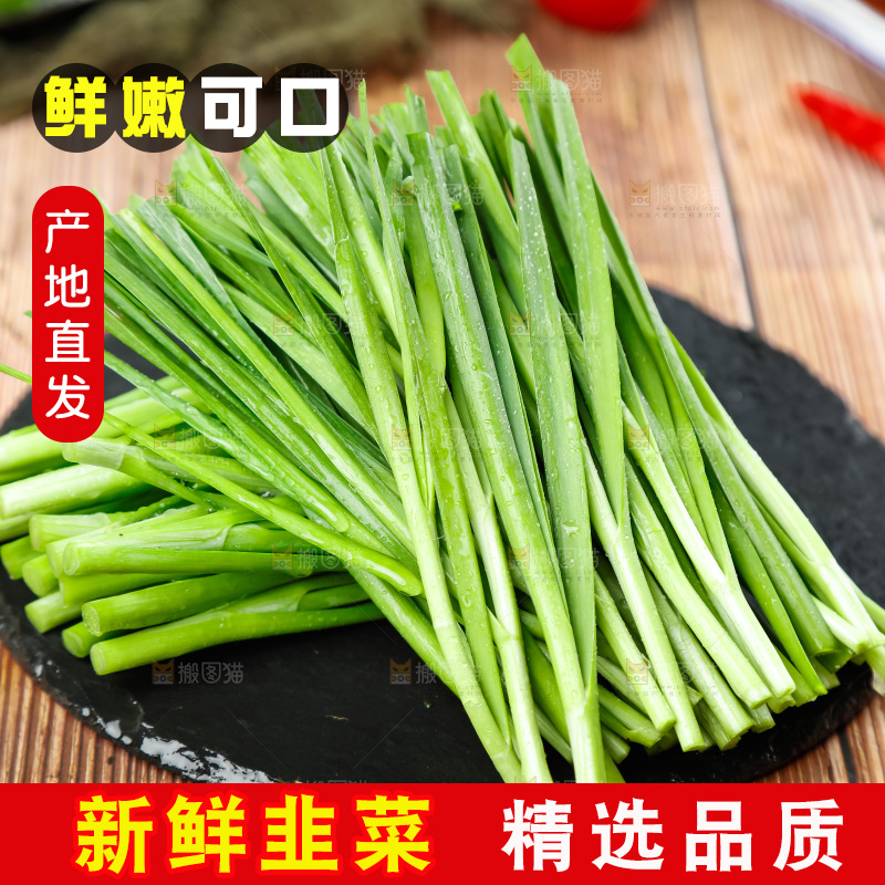 黑底上摆放着农家韭菜