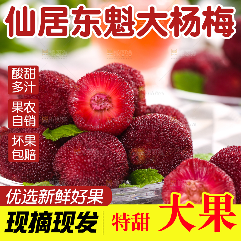 盘子上放着新鲜杨梅