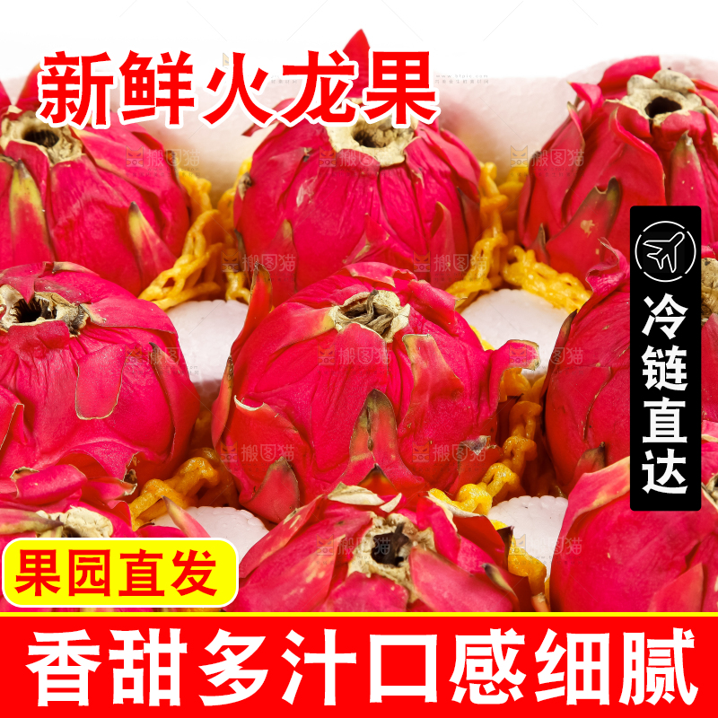 白底上放着金都一号红心火龙果