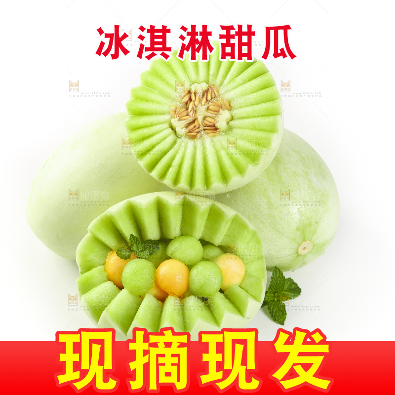 白底上摆放着南汇玉菇甜瓜