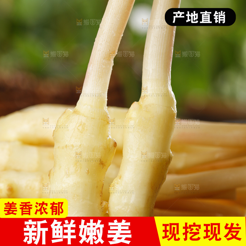 板子上放着一堆仔姜