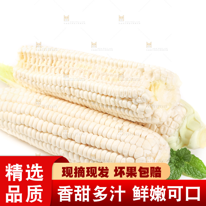 白底上摆放着牛奶水果玉米