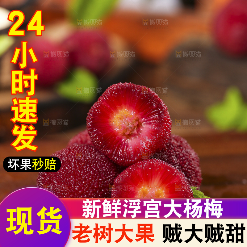木板上摆放着东魁杨梅