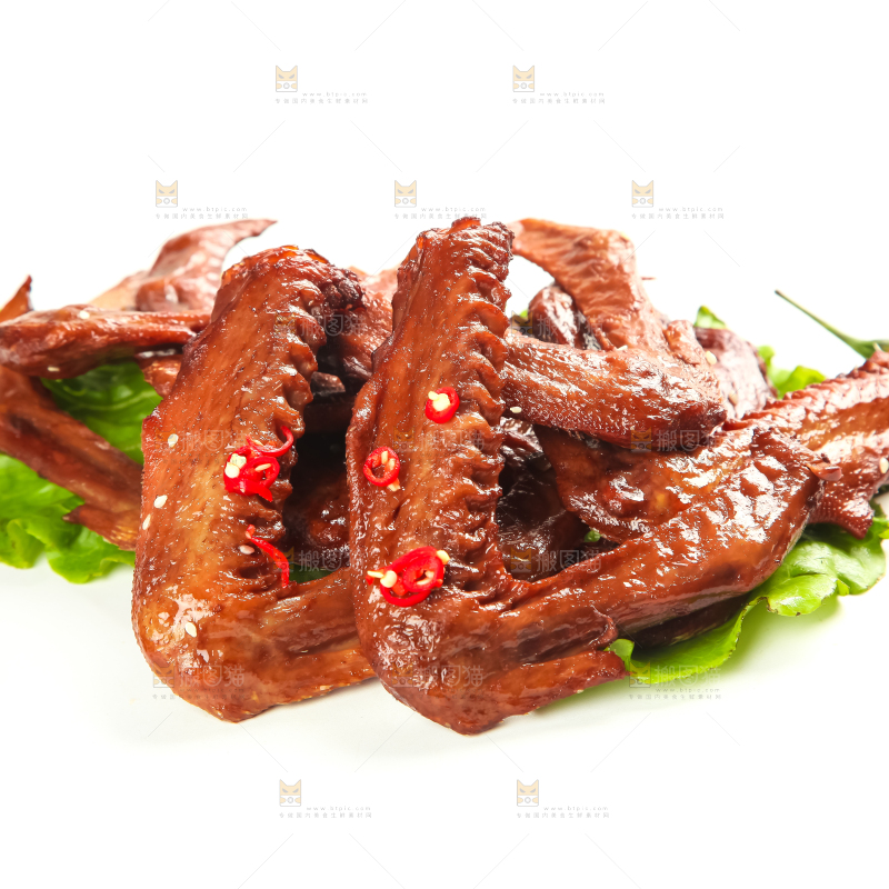 叶子上的香辣鸭翅