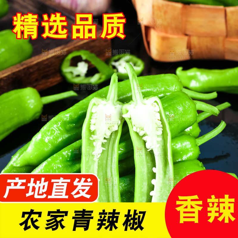 黑底上放着青辣椒