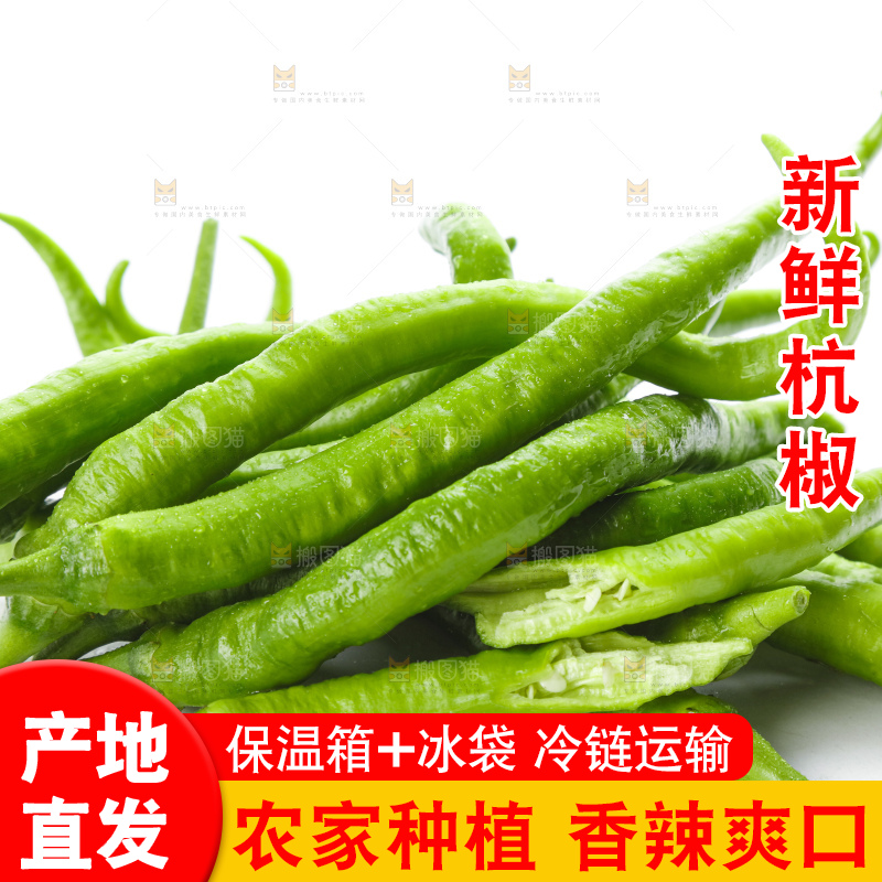 白底上摆放着青尖椒