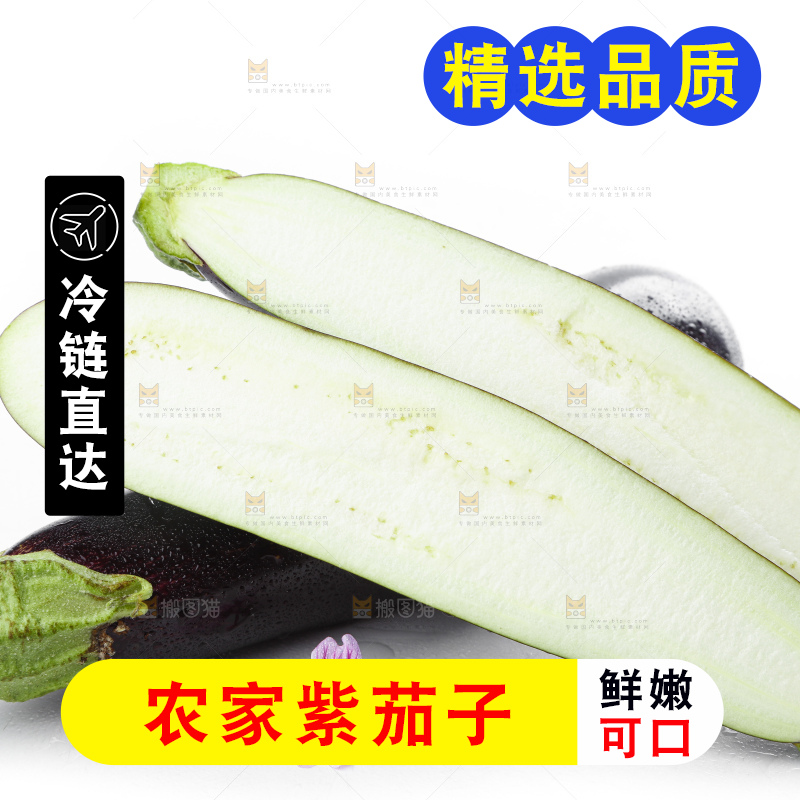 白底上摆放着紫茄子