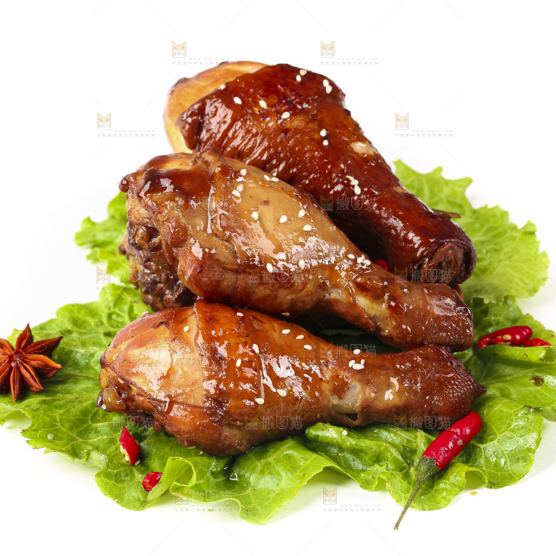 叶子上放着红烧鸡腿