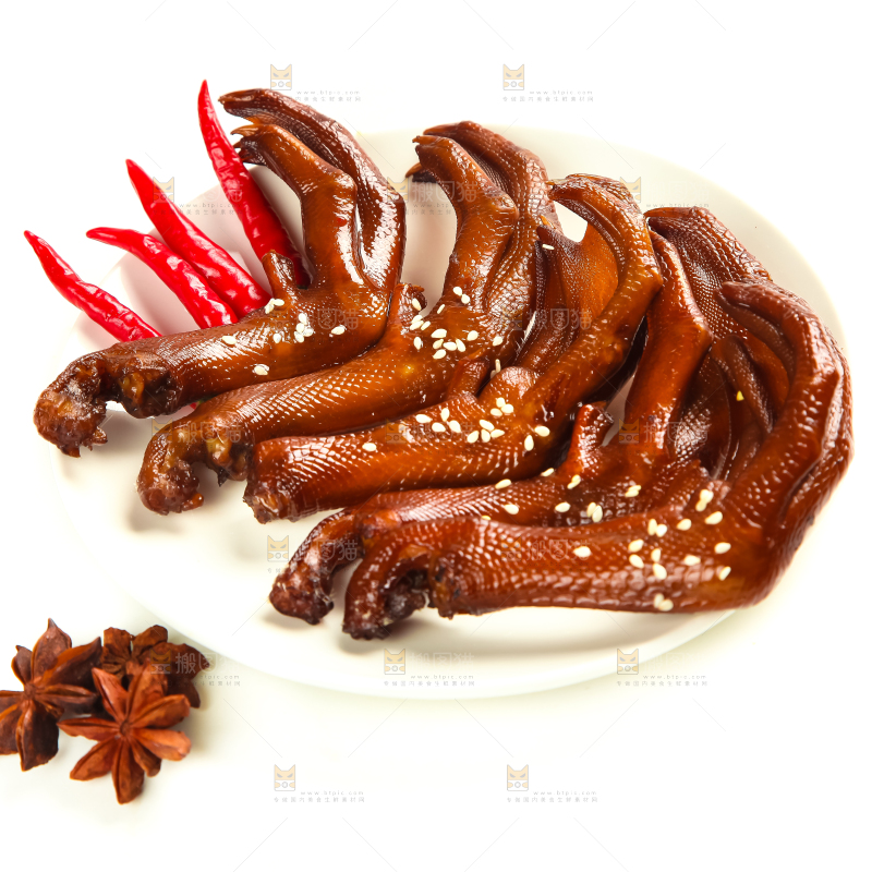 白底上的香辣鸭爪
