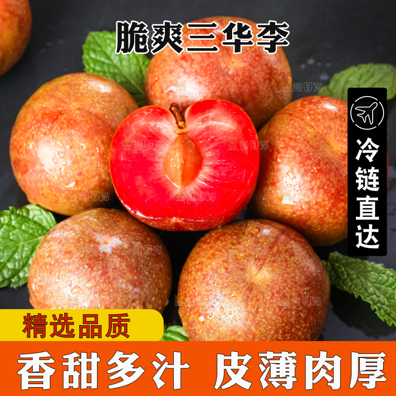 黑底上放着红心三华李