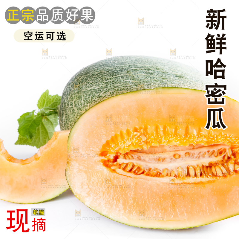 白底上摆放着绿皮哈密瓜