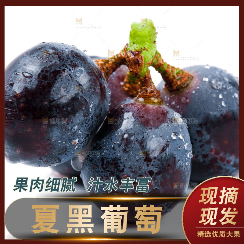 白底上放着云南夏黑葡萄