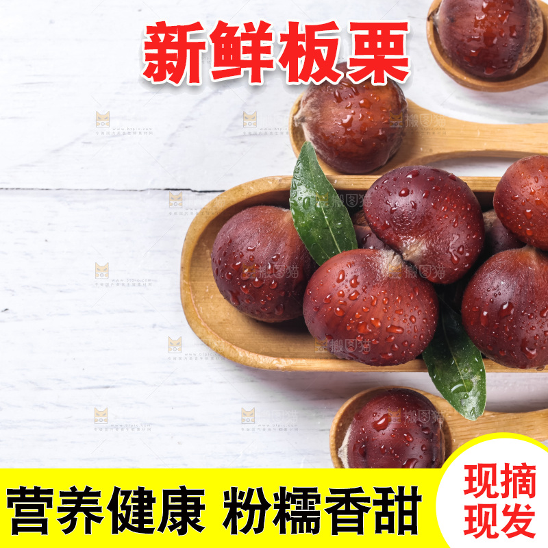 白底上的新鲜板栗