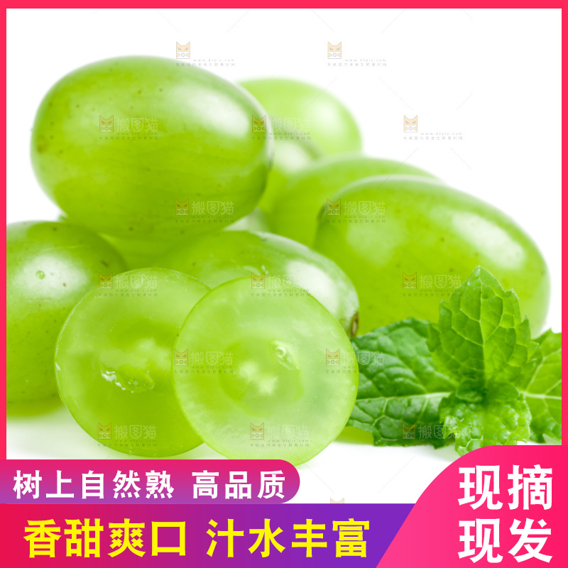 新鲜青提放在白底上