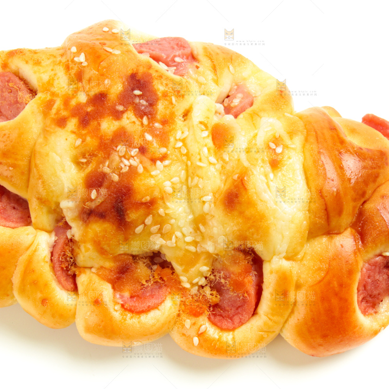 白底上的火腿肉松面包