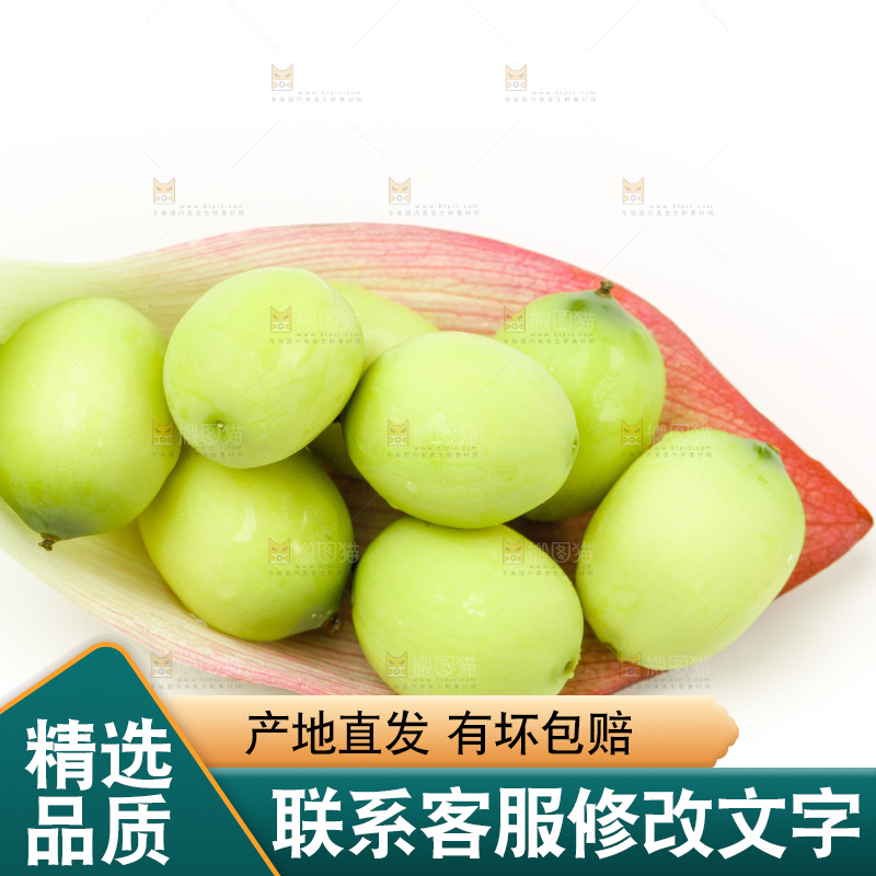 白底上放着新鲜莲子