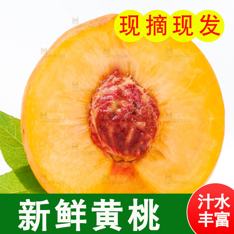 切开的山东黄桃放在白底上