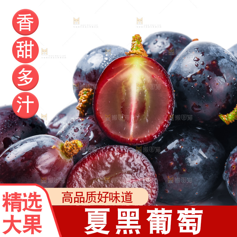 云南夏黑葡萄放在白底上