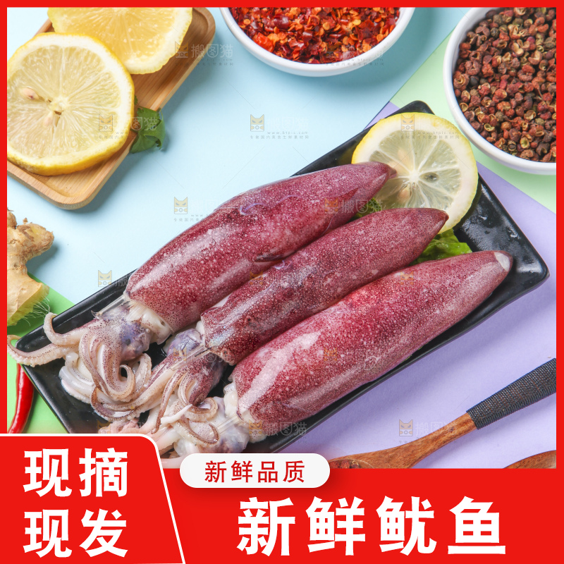 彩底上放着鱿鱼仔