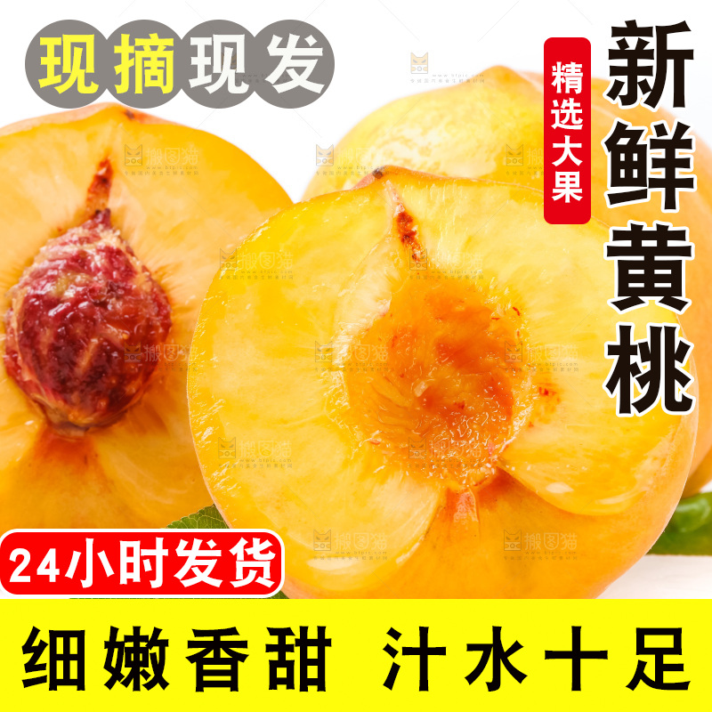 切开的山东黄桃放在白底上