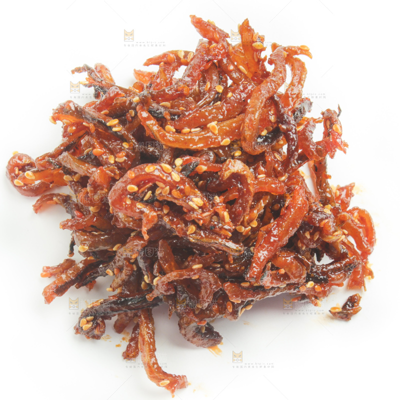 白底上的香辣鳗鱼干