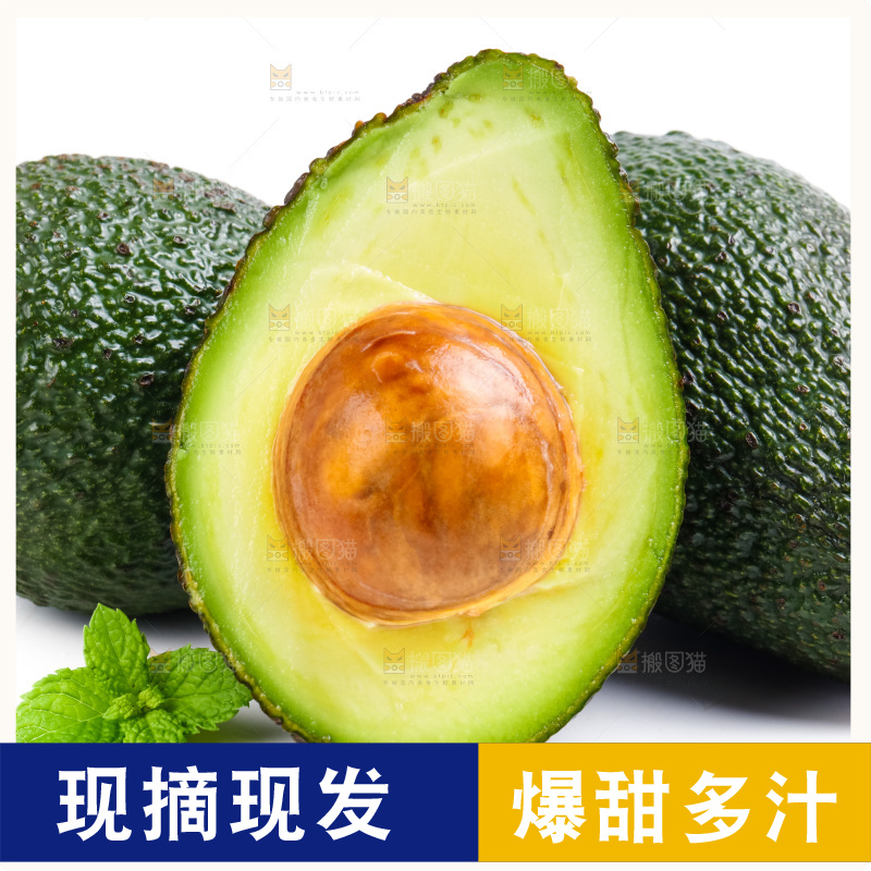 新鲜牛油果放在白底上