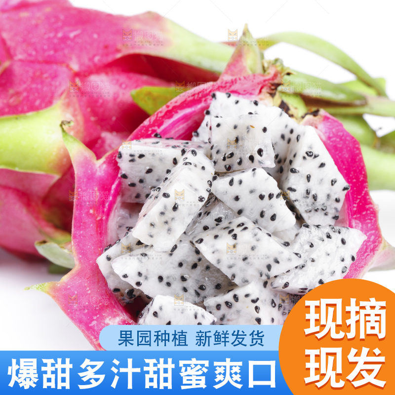 白底上放着切好的火龙果丁