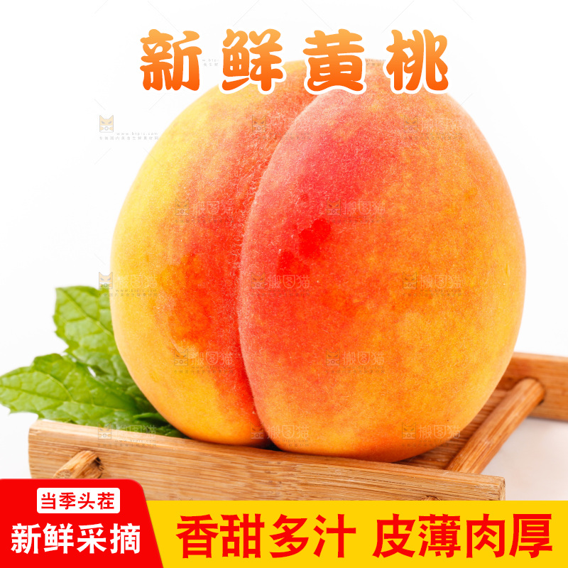新鲜黄桃放在白底上