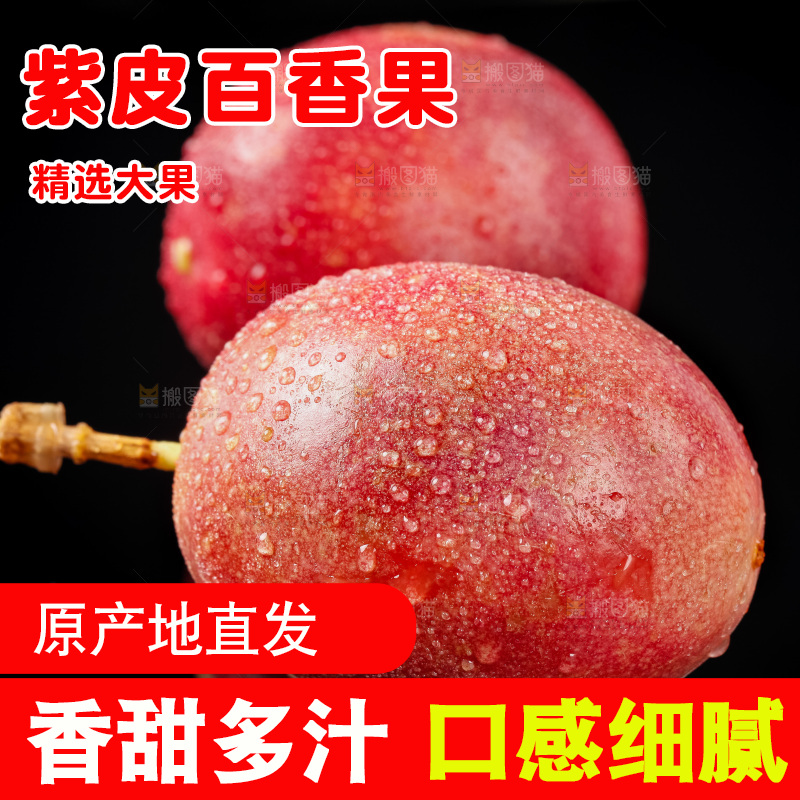紫皮百香果放在黑底上
