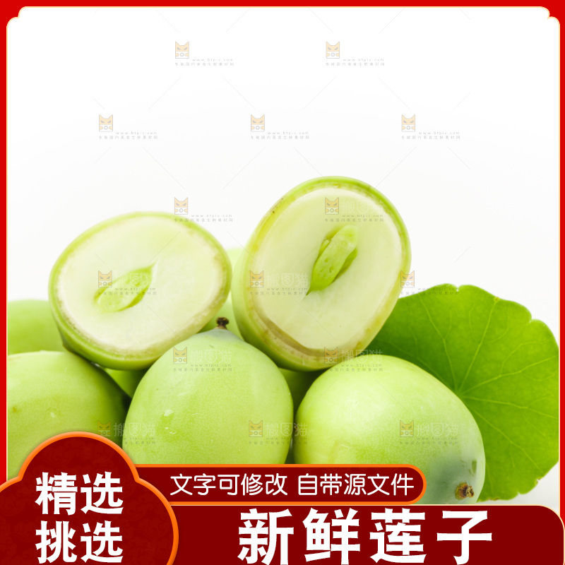 白底上放着湖北新鲜嫩莲子