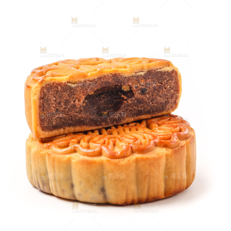 白底上的豆沙月饼