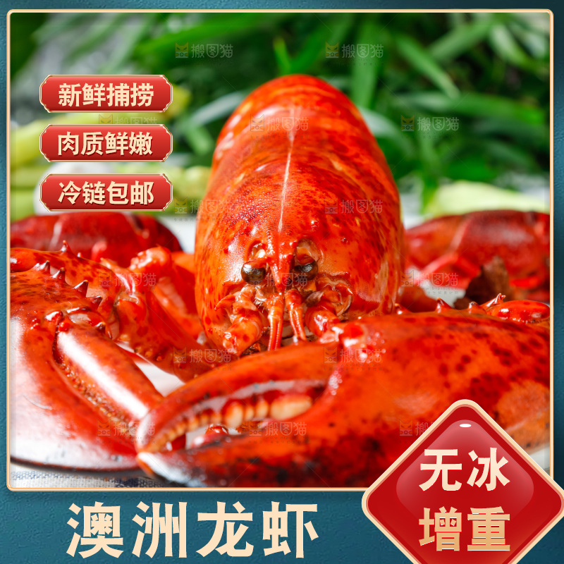 格子布上放着一盘大龙虾