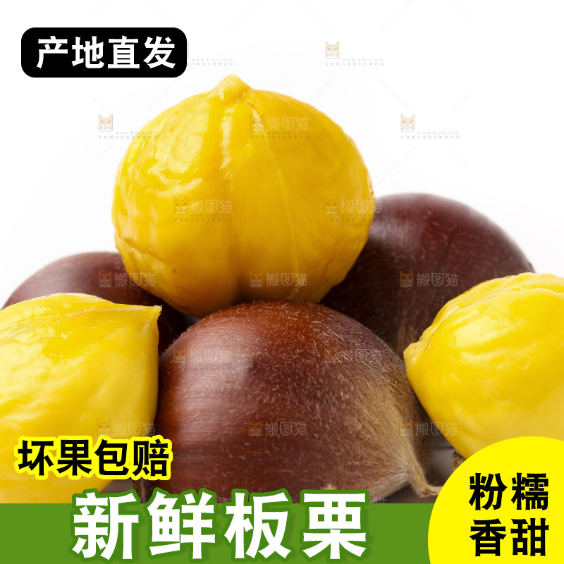 白底上的新鲜板栗
