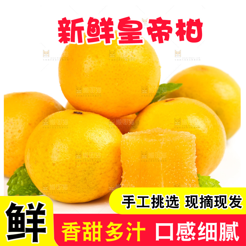 白底上放着一堆新鲜皇帝柑
