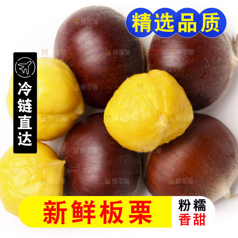 白底上的新鲜板栗