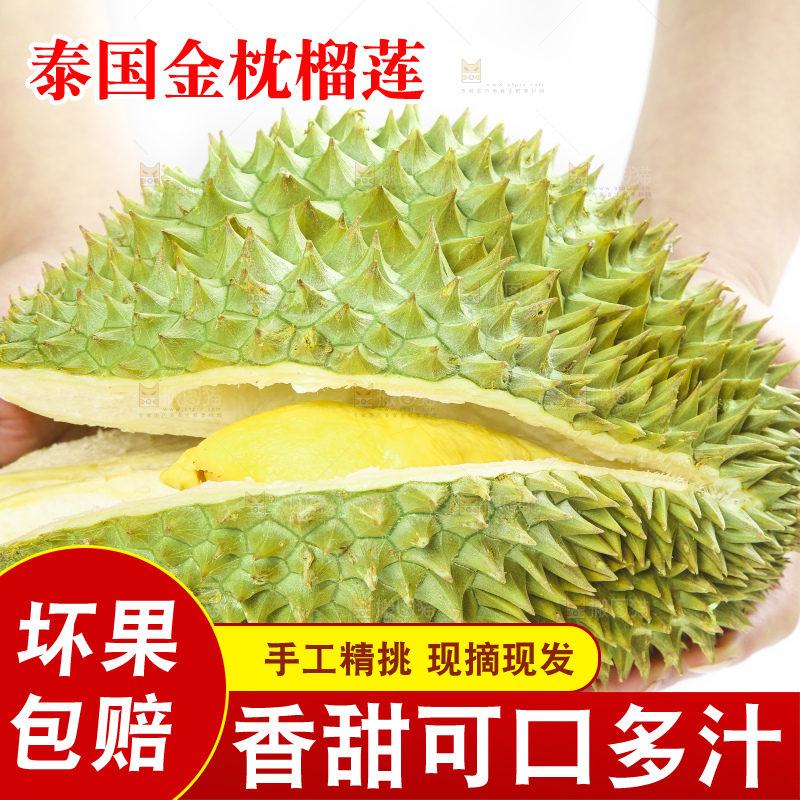 白底上放着泰国金枕榴莲