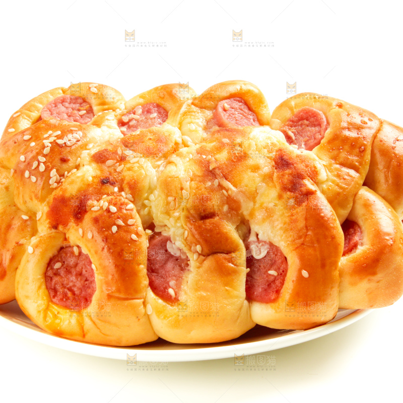 白底上的火腿肉松面包