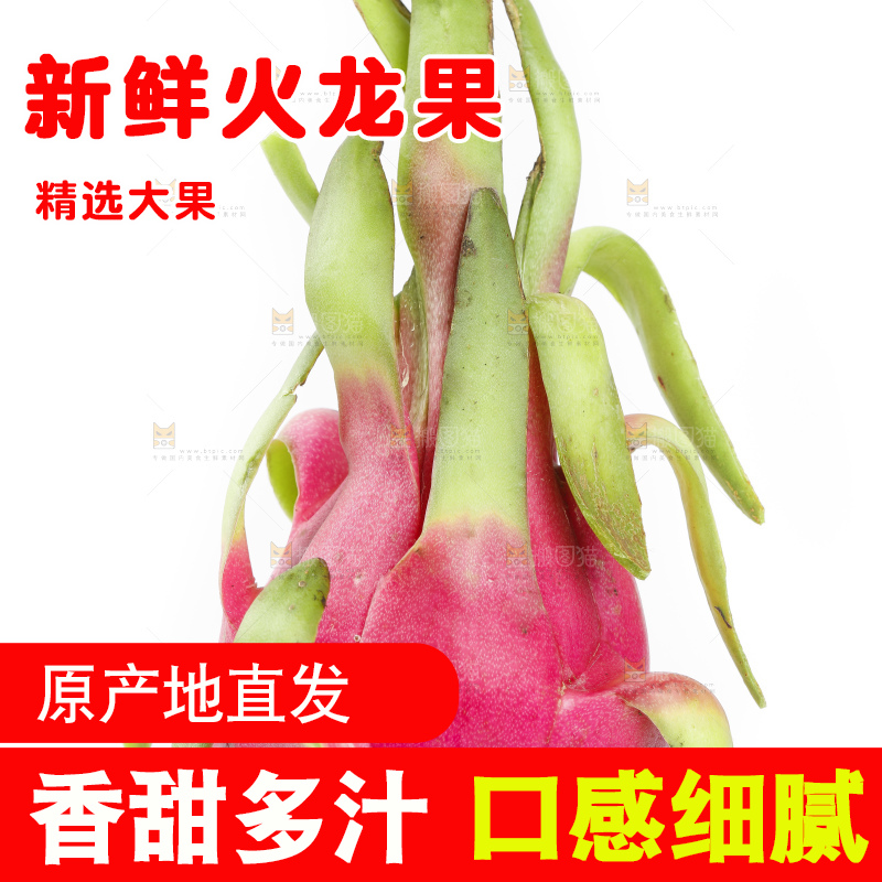 白底上放着新鲜火龙果