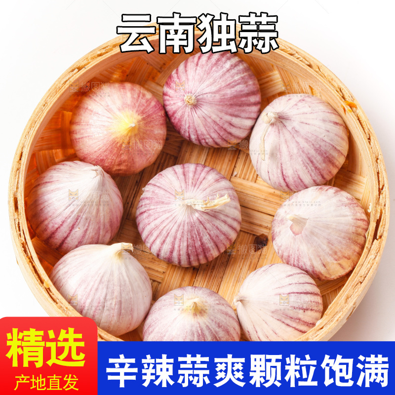 白底上放着一筐独蒜