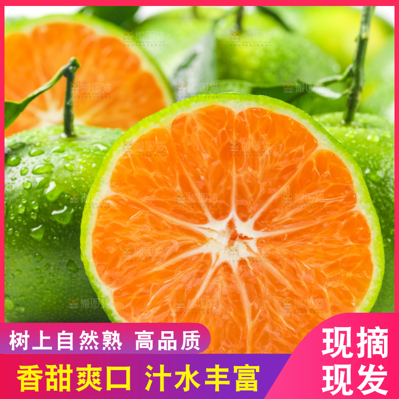 白底上摆放着青皮蜜橘