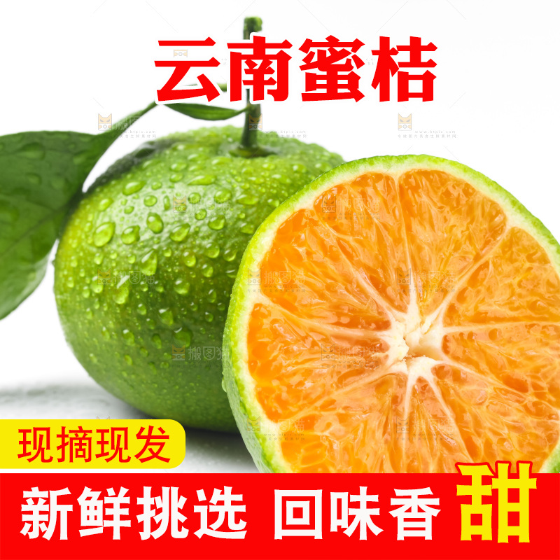 白底上摆放着青皮蜜橘