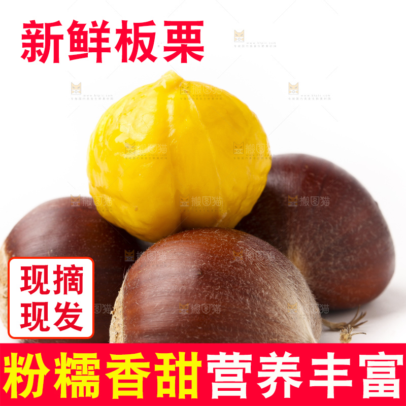 白底上的新鲜板栗